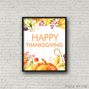 Happy Thanksgiving Sign Printable with Gourds
