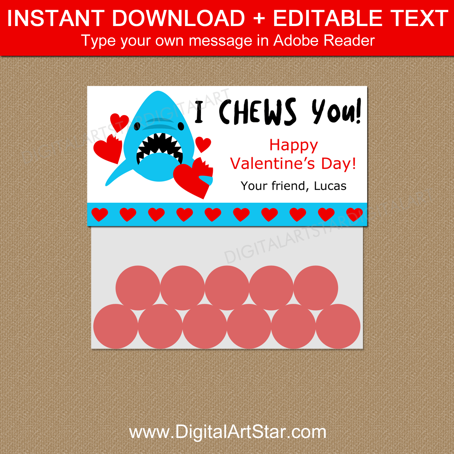 I Chews You Valentine Printable Bag Toppers