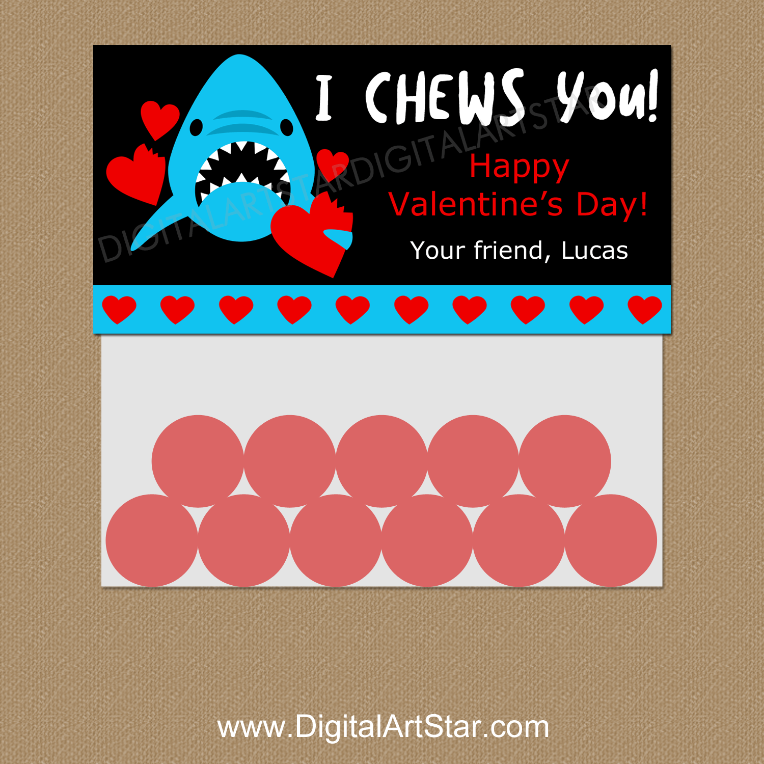 I Chews You Valentine's Day Treat Bag Toppers Personalized