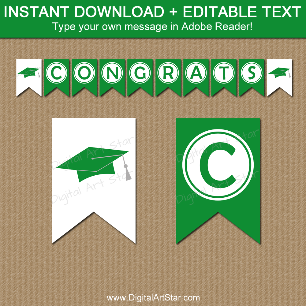 Kelly Green and White Graduation Banner Printable