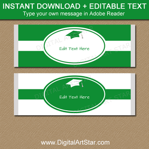 Kelly Green and White Graduation Candy Bar Wrappers Instant Download