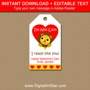 Lion Valentines Day Tags for Students
