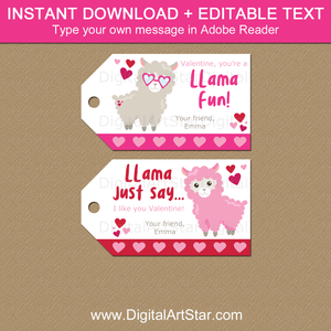 Llama Valentine Gift Tags Printable Template