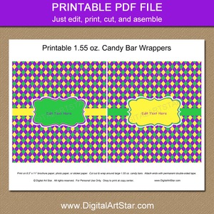Mardi Gras Party Favors - Printable Candy Bar Wrappers