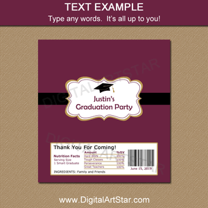 Editable Graduation Candy Bar Label in Maroon Gold Black White