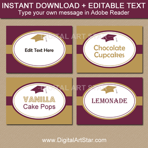 Instant Download Graduation Food Labels Maroon Gold White