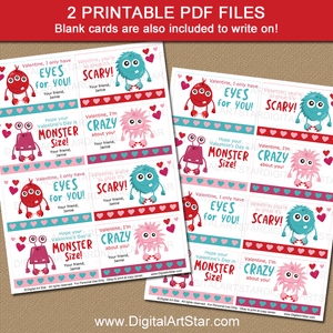 Monster Valentines Day Printable Cards for School