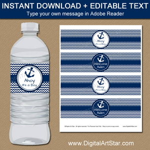 Nautical Water Bottle Labels for Ahoy Its a Boy Baby Shower