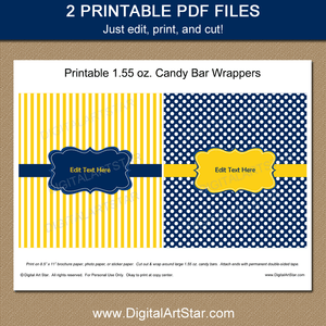 Navy and Yellow Printable Candy Bar Wrappers