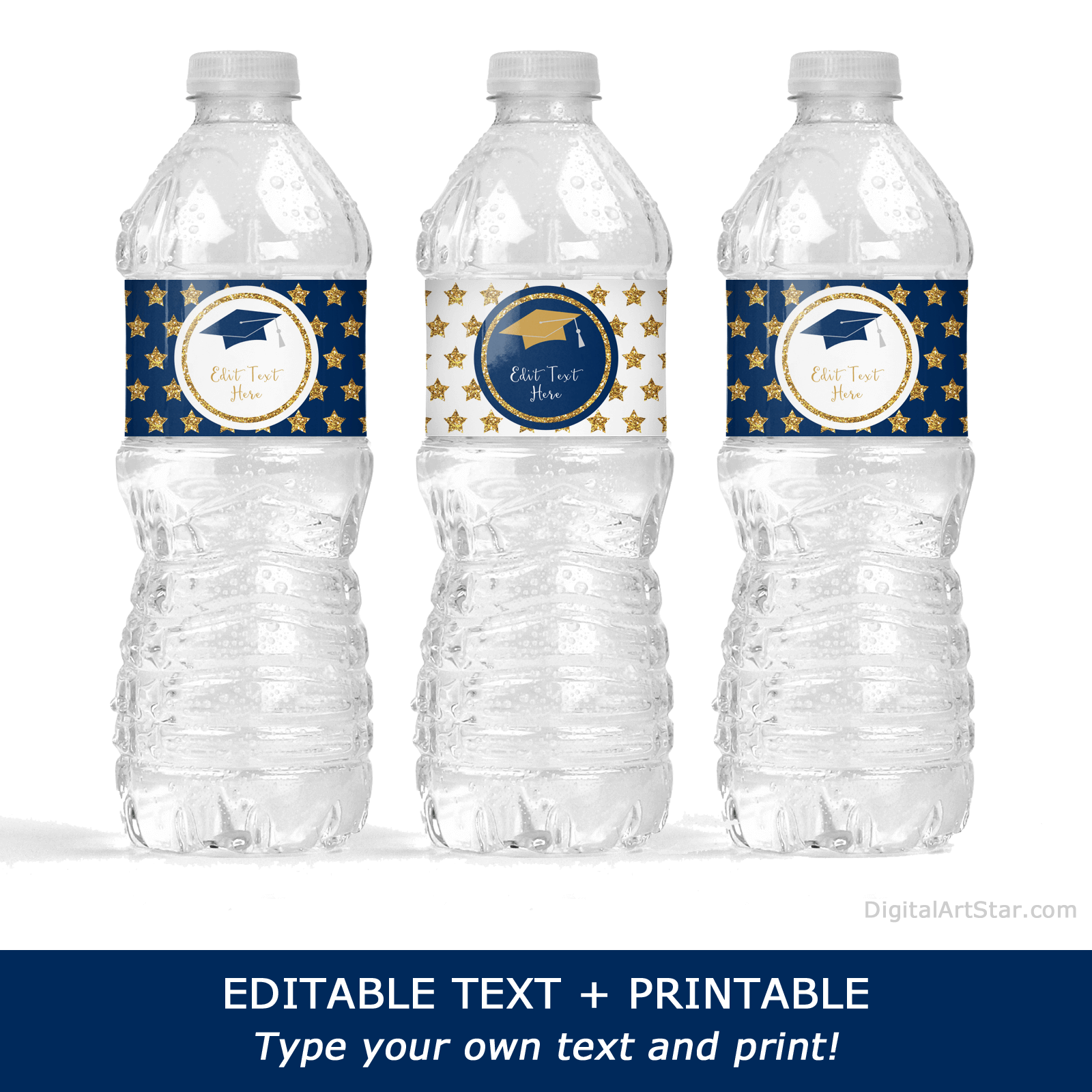 Editable Graduation Water Bottle Labels Printable for Boys