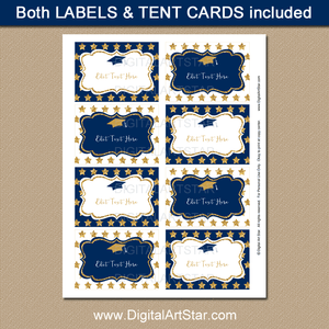 Navy and Gold Printable Graduation Food Labels with Glitter Stars
