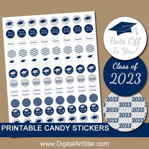 Navy Blue and Silver Graduation Candy Stickers for Graduation Party Favors 2023
