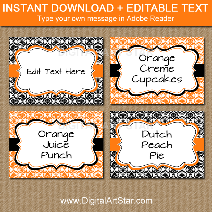 Orange and Black Candy Buffet Labels for Halloween