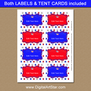Patriotic Printable Food Labels for Buffet on July 4th