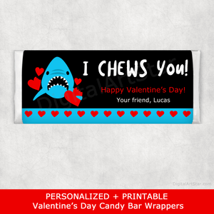 Personalized Candy Bar Wrappers for Valentine's Day with Shark