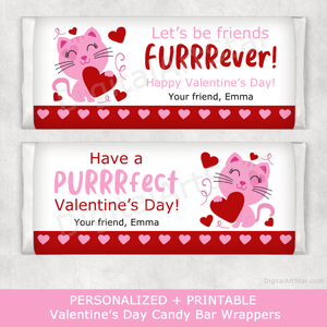 Cat Valentines Day Candy Bar Wrappers to Make for Classroom Favors