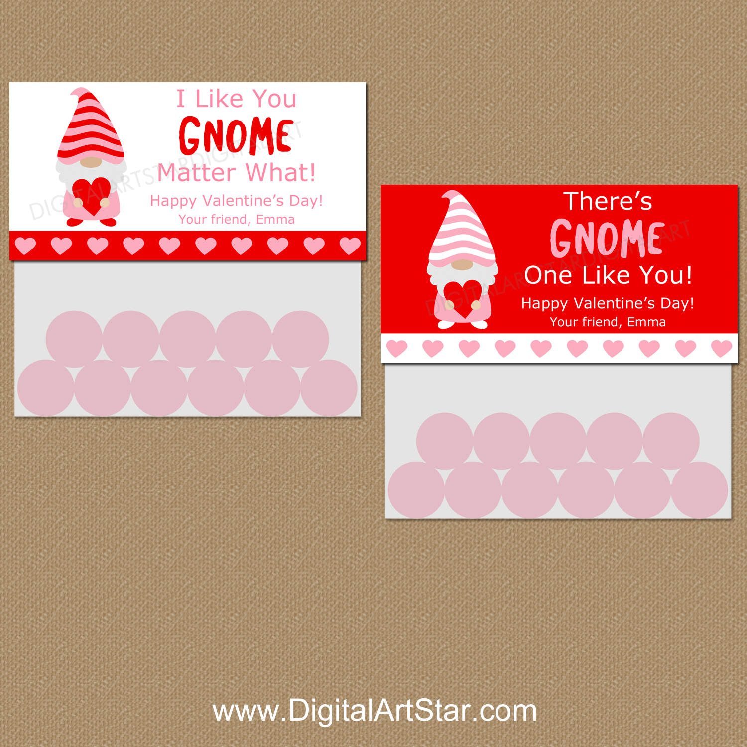 Personalized Gnome Valentines Day Treat Bag Toppers