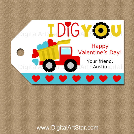 Personalized I Dig You Valentine Dump Truck Tags
