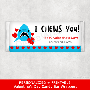 Personalized Shark Valentine Candy Bar Wrappers to Print