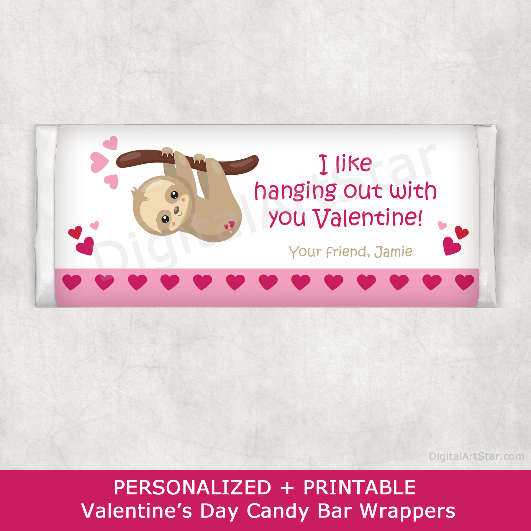 Personalized Valentine Sloth Candy Bar Wrappers to Print