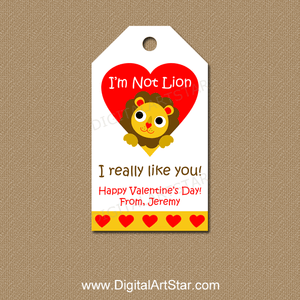 Personalized Valentine's Day Tags with Lion in Red Heart