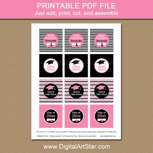 Pink Graduation Printable Cupcake Picks for Girl Graduation Party Decor