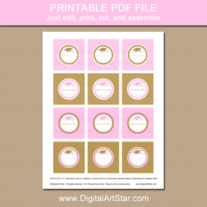 Pink and Gold Printable Cupcake Toppers for Graduation