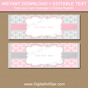 Pink and Gray Damask Candy Bar Wrapper Template