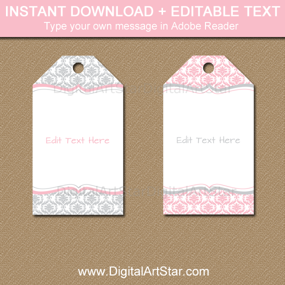 Instant Download Pink and Gray Tags