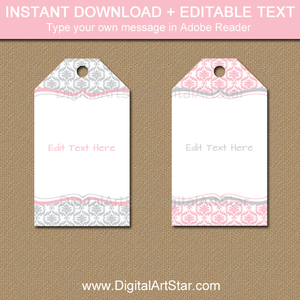 Instant Download Pink and Gray Tags