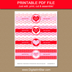 Pink and Red Valentine Water Bottle Label Printable