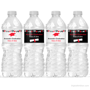 Printable Black and Red Graduation Water Bottle Labels Template