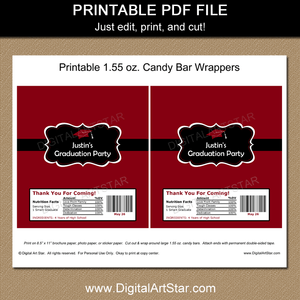 Printable Burgundy and Black Graduation Candy Bar Wrappers