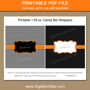Printable Black and Orange Candy Bar Wrappers