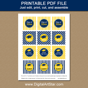 Printable Blue and Yellow Graduation Cupcake Toppers