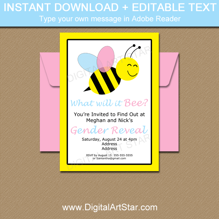 Printable Bumble Bee Gender Reveal Invitation Template