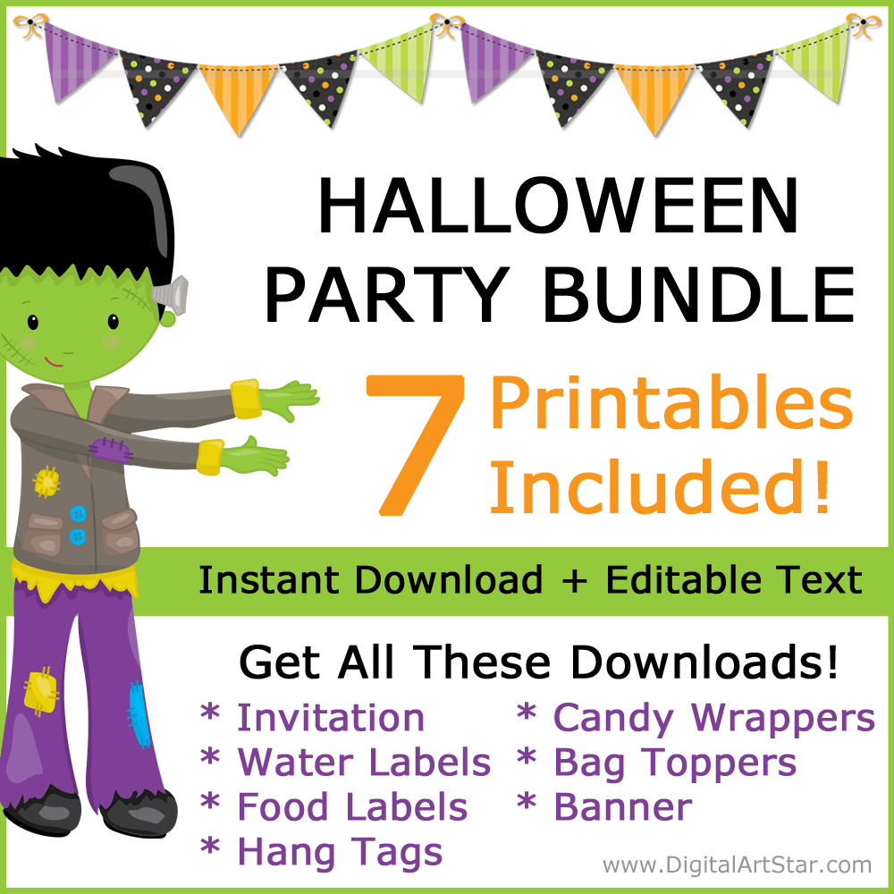Printable Halloween Party Bundle with Monster Theme
