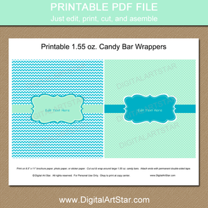 Mint and Turquoise Party Favors - Printable Chocolate Bar Wrappers