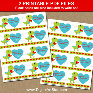 Printable Dinosaur Valentines Day Cards for School