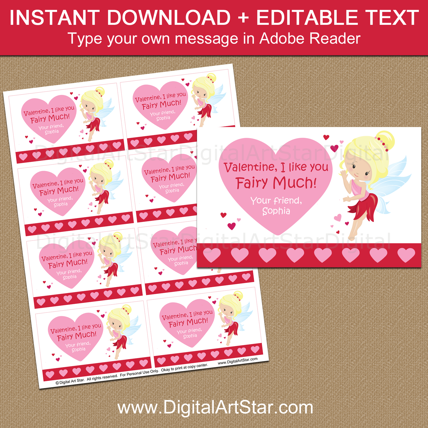 Printable Fairy Valentines Day Template
