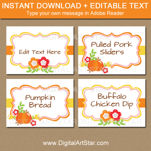 Printable Floral Place Cards for Thanksgiving, Fall Wedding