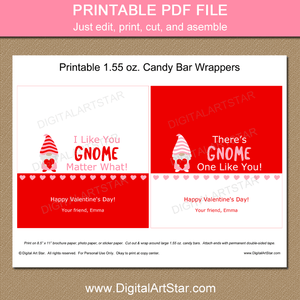 Printable Gnome Valentine Candy Bar Labels
