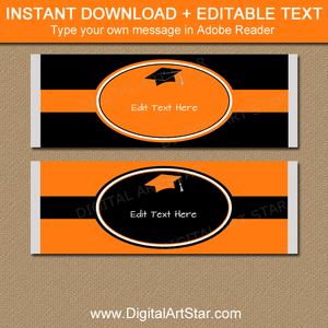 Instant Download Graduation Candy Bar Wrappers Black Orange
