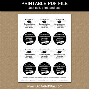 Printable Black and White Graduation Cupcake Toppers Template