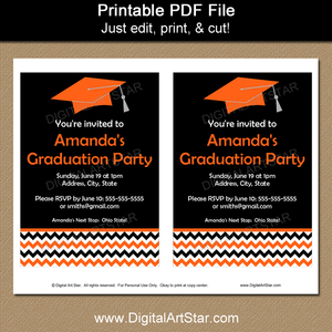 Orange and Black Graduation Invitation Printable Template