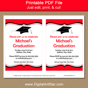 Printable Graduation Party Invitations in Red and White with Black Accents