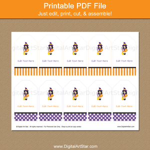 Printable Halloween Witch Party Favor Tags Template