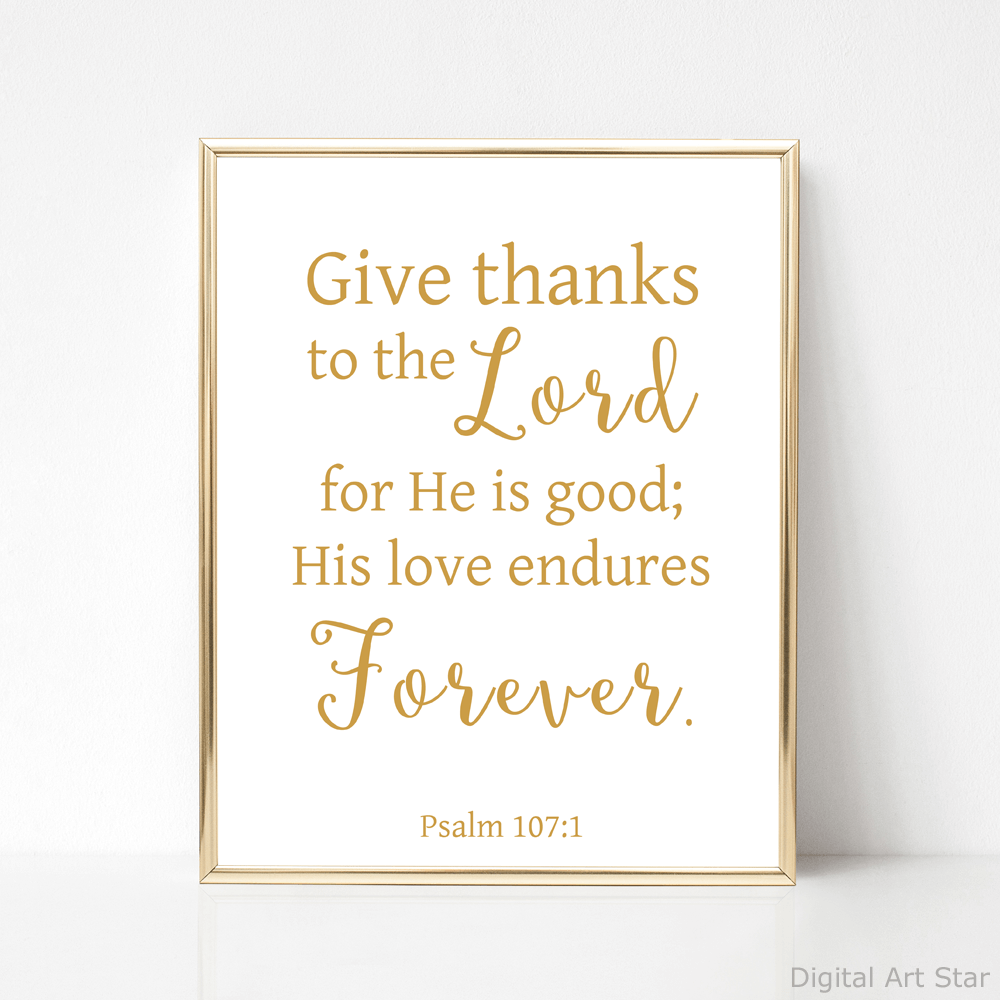 Printable Psalm 107 Scripture Wall Art Decor Gold and White