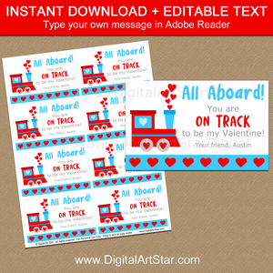 Instant Download Train Valentines Day Cards Template
