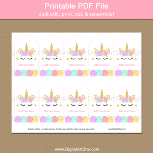 Printable Unicorn Party Favor Tags Template